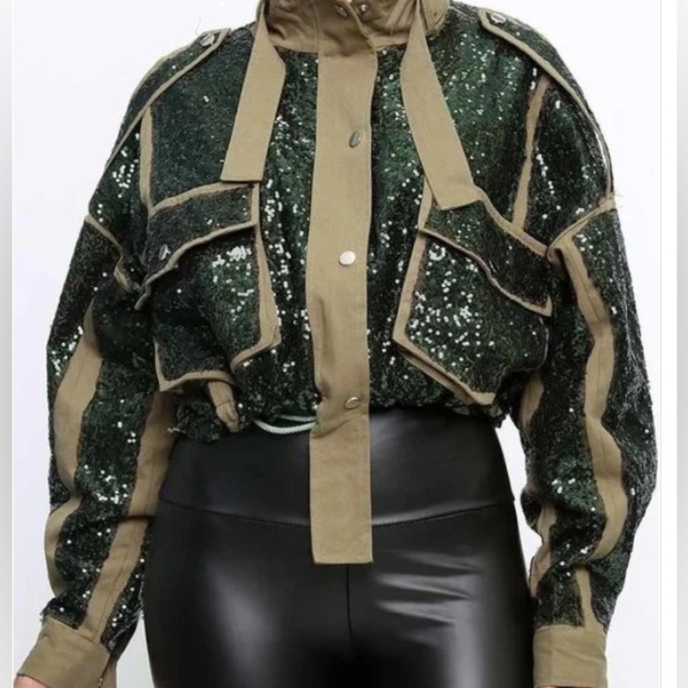 Olive Sequins Crop Jacket BEST SELLER!